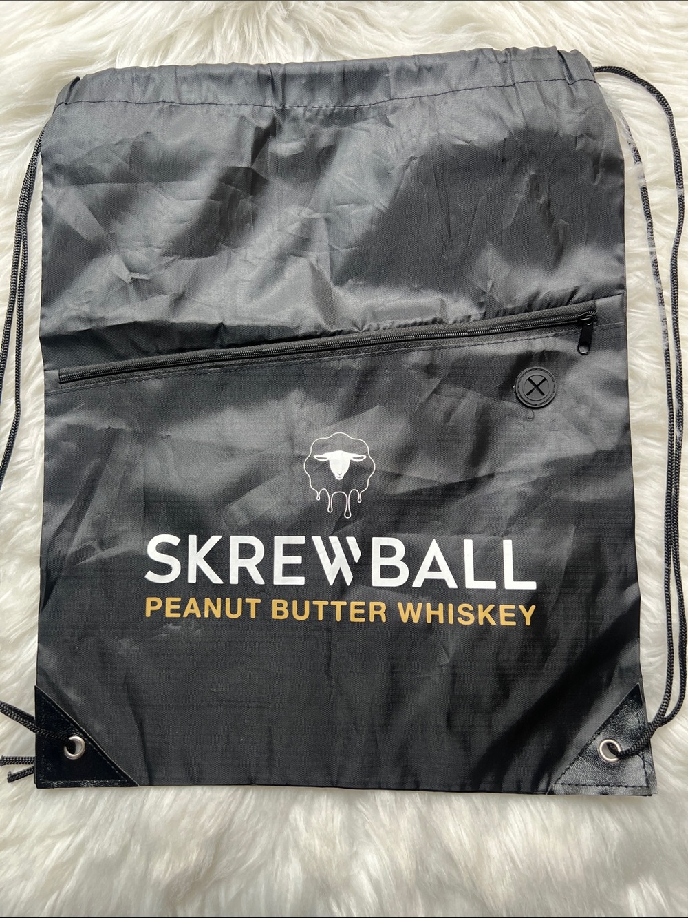 Skrewball Penut Butter Whiskey Black Drawstring Bag